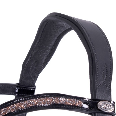 Mala de mão preta em couro com alça decorada e logo HP