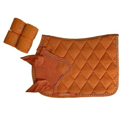 Conjunto laranja para cavalo com manta acolchoada, proteção para orelhas e quatro bandagens