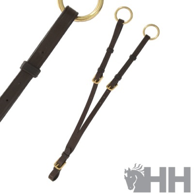 Alça dupla de couro castanho com ferragens douradas e logótipo HH