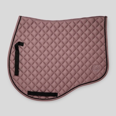 Tapete de sela acolchoado lilás com tiras pretas e logótipo MONTAR