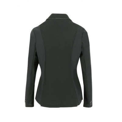 Casaco feminino preto visto de costas