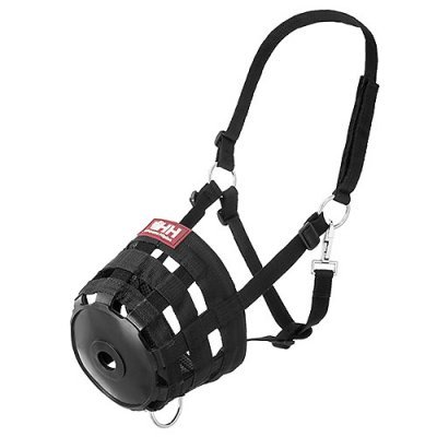 Focinho preto para cão com tiras ajustáveis e estrutura rígida