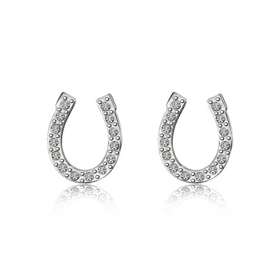 Brincos de ferradura prateados com pedras brilhantes