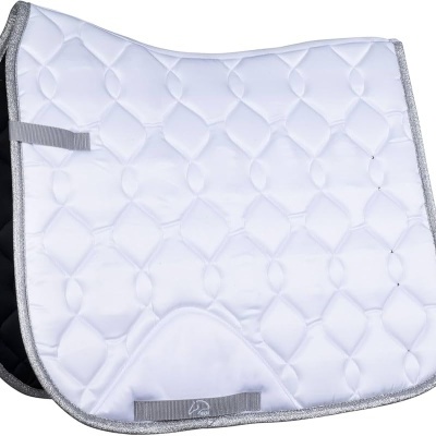 Alforge de sela para cavalo branco com acabamento prateado glitter e textura acolchoada