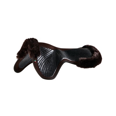 Sela para cavalo preta com bordas em pelúcia castanha escura