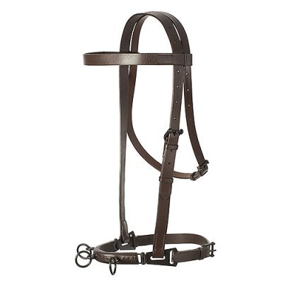 Cabresto de passeio para cavalo castanho com fivelas e argolas metálicas