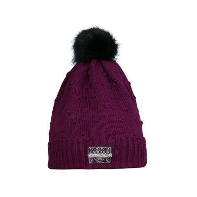 Gorro de malha vinho com pompom preto e etiqueta HARCOUR LONDON