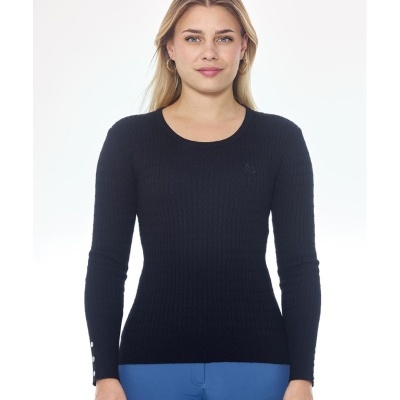 Camisola preta de malha fina canelada com botões nas mangas