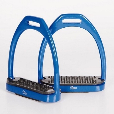 Estribos azuis para equitação com apoio de pé preto emborrachado