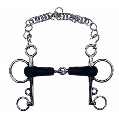 Bridão metálico com bocal de borracha e corrente de ajuste