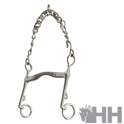 Freio metálico prateado para cavalo com corrente
