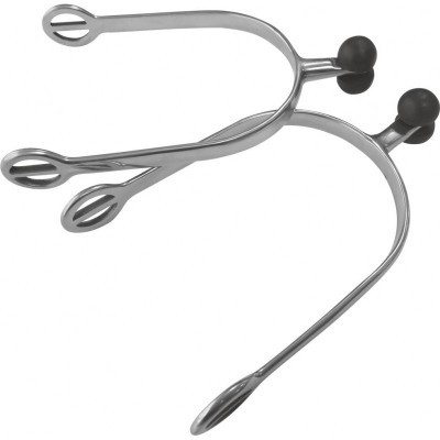 Esporas metálicas prateadas com bolas pretas nas extremidades