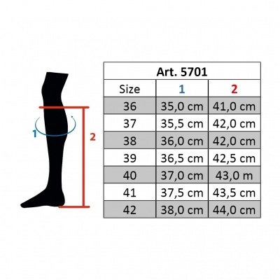 Tabela de tamanhos com medidas para perna preta ilustrada