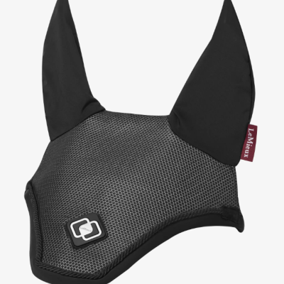 touca para cavalo preta e cinza com etiqueta LeMieux