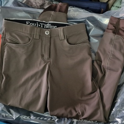 Calças de equitação castanhas da EquiThème em embalagem plástica
