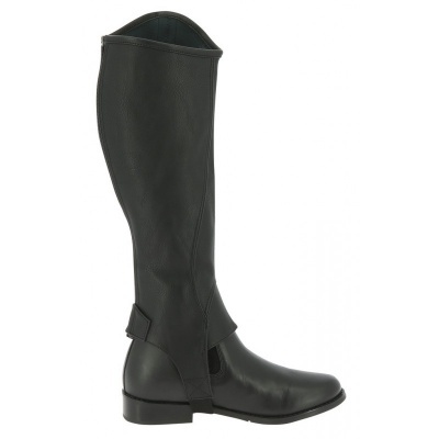 Bota preta de cano alto em pele com tiras