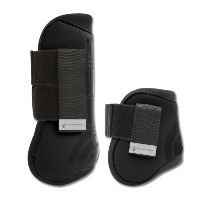 Conjunto de proteção preta para cavalos com fechos de velcro da marca WALDHAUSEN