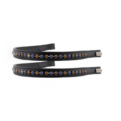 Rédeas pretas com pedras decorativas azuis e castanhas em padrão alternado