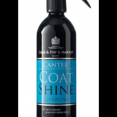 Spray preto Canter Coat Shine com rótulo azul