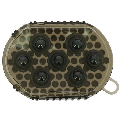 Massajador portátil oval com ventosas e superfície texturizada preta