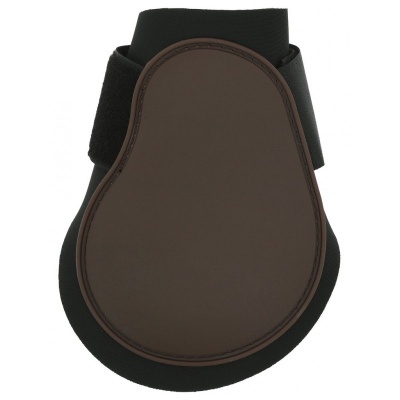 Protetor para equitação castanho e preto com fecho de velcro.