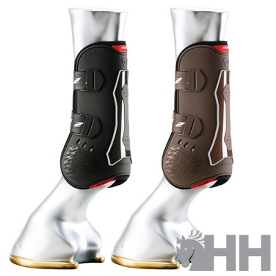 Botas de protecção para equitação preta e castanha com fechos ajustáveis