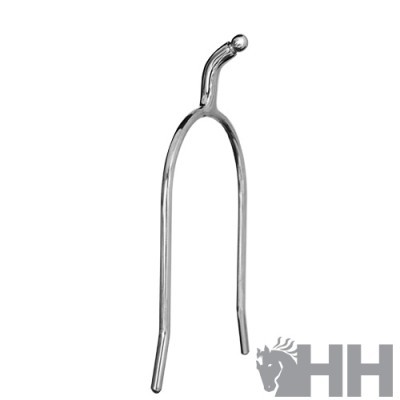 Espora metálica prateada arqueada com bola na ponta