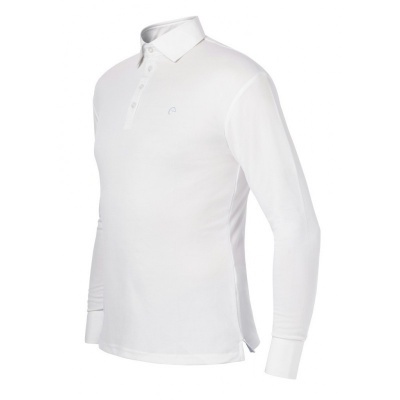 Polo masculino branco de manga comprida com gola e botões