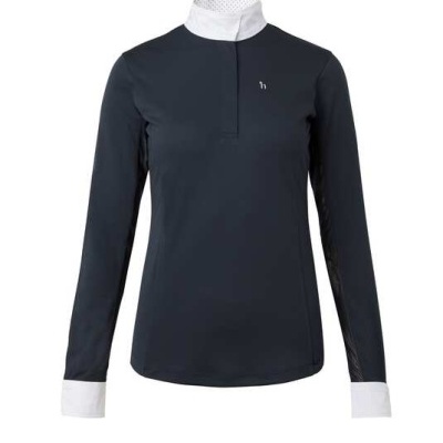 Camisola desportiva de manga comprida preta com gola e punhos brancos