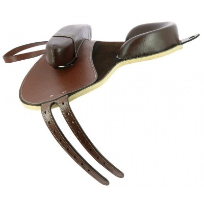 Assento de sela para cavalo em couro castanho e castanho escuro