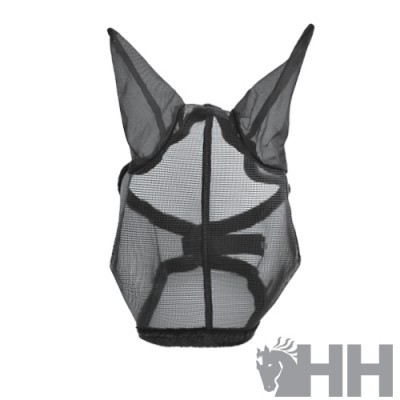 Máscara preta de rede para cavalo com orelhas pontiagudas