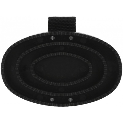 Suporte ou base oval negra com correia preta no topo