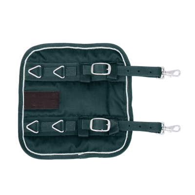 Bolsa quadrada verde escuro com tiras ajustáveis e fivelas metálicas