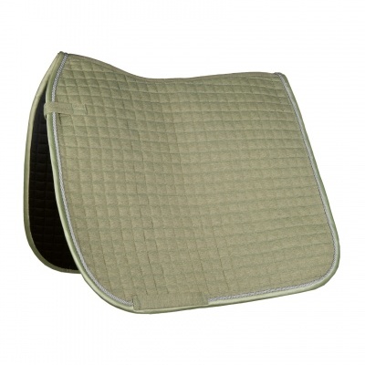 Tapete de sela para cavalo acolchoado verde-oliva e cinza prateado.