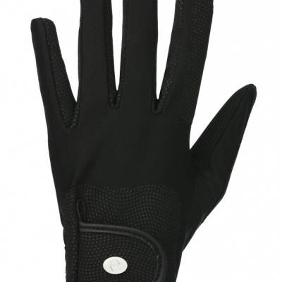 Luva preta com velcro e botão oval prateado