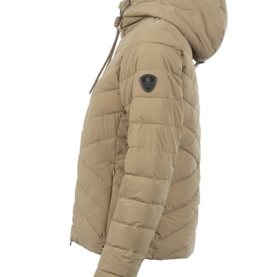 Casaco bege acolchoado com capuz e logo Cavallo