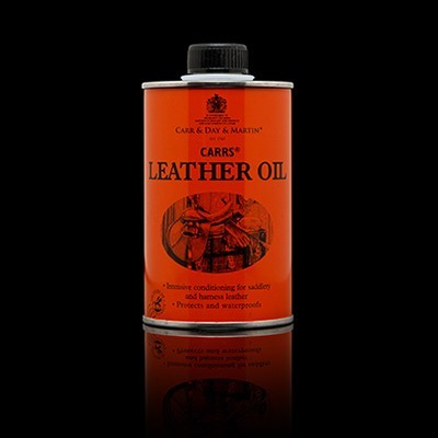 Lata metálica laranja de óleo para couro Carrs Leather Oil com tampa preta