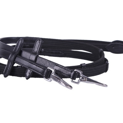 Correia preta para instrumentos musicais em tecido e couro com fivelas metálicas prateadas