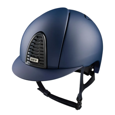Capacete de equitação azul escuro com viseira e ventilação preta