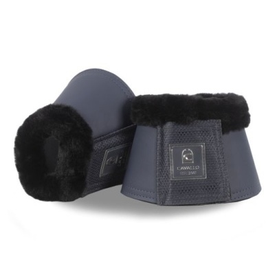 Campanas para cavalo cinzentas com acabamento em pele preta e etiqueta metálica CAVALLO DELUXE