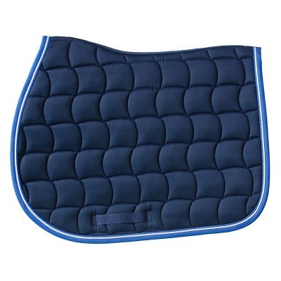 Tapis de sela azul escuro acolchoado com bordas azuis e brancas