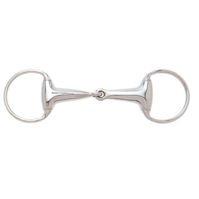 Ferro de cavalo prateado com bocal de mola dupla e argolas ovais.