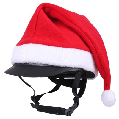 Casco de bicicleta com gorro de Natal vermelho e branco