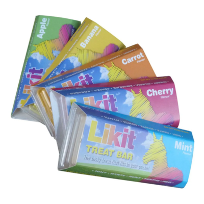 barras de tratamento Likit com vários sabores em embalagens coloridas