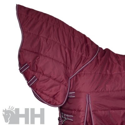 Manta acolchoada bordeaux para cavalo com fechos e ribete prateado