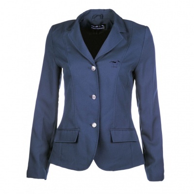 Blazer feminino azul com botões prateados e bolsos