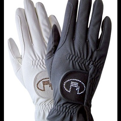 Par de luvas desportivas branca e preta com logótipo cristais