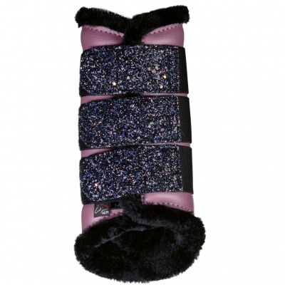 Capa protetora para casco de cavalo cor de rosa com tiras pretas brilhantes e forro preto