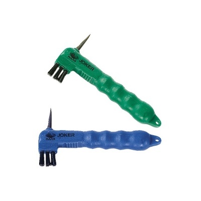 Dois objetos de limpeza para ferro de engomar verde e azul com lâmina e escova