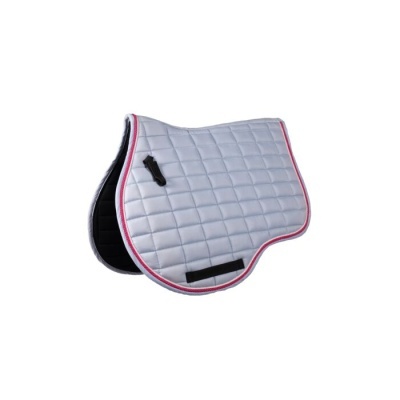Sela acolchoada cinza claro com bordas rosa e branco para cavalo
